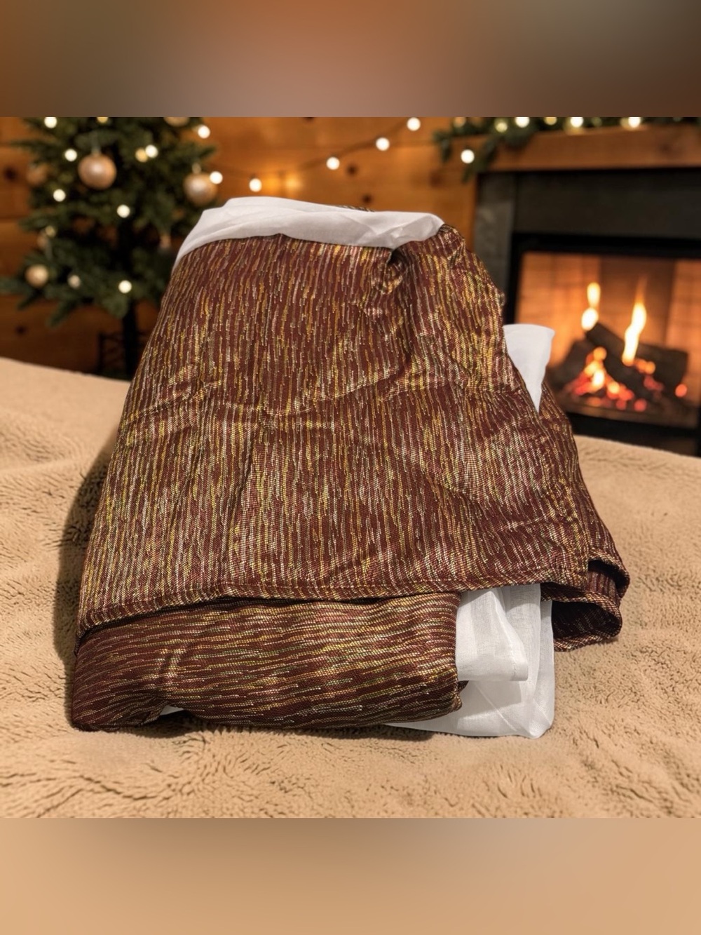 JC Penney Home Tailored Bed Skirt Dust Ruffle King Fall Stripe Brown Green Gold